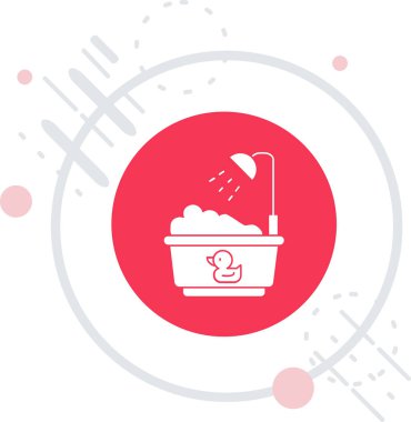 Beyaz arka planda sabun ikonu olan beyaz küvet. Kırmızı daire düğmesi. vektör.