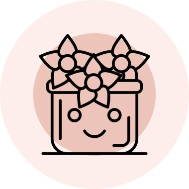 Çiçek ikonlu kız. vektör illüstrasyonu