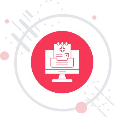 Uzun gölgeli beyaz çizgi çevrimiçi eğitim ikonu. Online öğrenme ve giydirme. Webinar ve video semineri eğitimi. Kırmızı daire düğmesi. vektör.