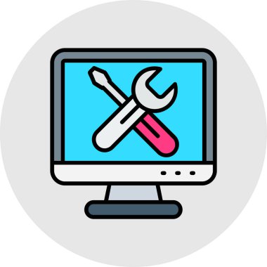 İngiliz anahtarı ve tornavida vektör illüstrasyon tasarımlı dizüstü bilgisayar