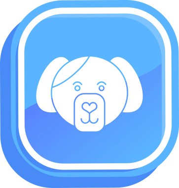 Beyaz gölgeli beyaz köpek ikonu. Mavi kare düğme. vektör illüstrasyonu