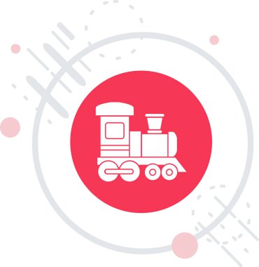 Beyaz tren demiryolu ikonu beyaz arka planda izole edildi. Toplu taşıma sembolü. Demiryolu tren taşımacılığı. Kırmızı daire düğmesi. vektör