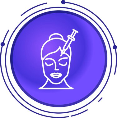 Beyaz arka planda şırınga ikonu olan siyah çizgi kadın doktor. Aşı, aşı, aşı, grip, grip, hasta. mavi daire