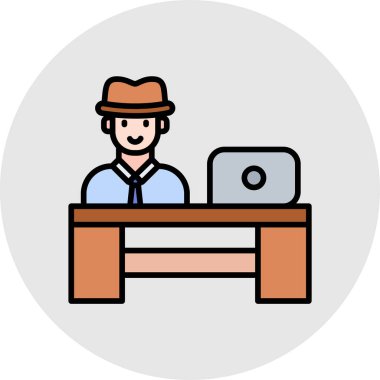 Odada dizüstü bilgisayarı olan bir adamın vektör çizimi