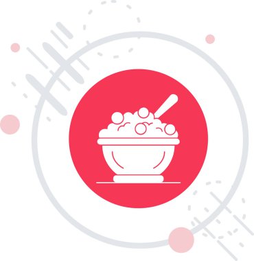 Beyaz arka planda izole edilmiş beyaz tencere ikonu. Haşlama ya da güveç besin sembolü. Kırmızı daire düğmesi. vektör.