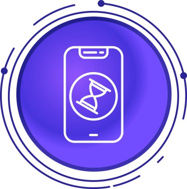 Siyah çizgi akıllı telefon simgesi beyaz arkaplanda izole edildi. Cep telefonu. Mavi daire düğmesi. vektör illüstrasyonu