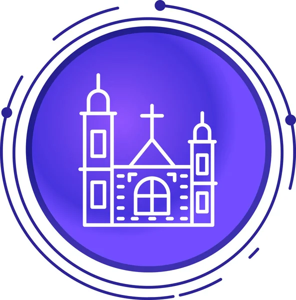 Uzun gölgeli beyaz kilise binası ikonu. Hıristiyan sembolü. Kilise dini. Soyut daire düğmesi. vektör illüstrasyonu