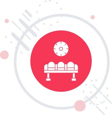 Uzun gölgeli beyaz çizgili Drum çubukları simgesi. Müzik aleti. Kırmızı altıgen düğmesi. Vektör İllüstrasyonu