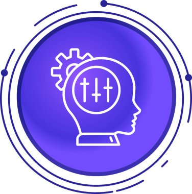 Beyaz arka planda beyin ikonu olan mavi çizgi insan kafası. Yapay zeka. Beyin düşünüyor. Rastgele daire şekilleriyle soyut bir kavram. vektör.