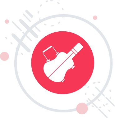 Beyaz arkaplanda kırmızı çizgi gitar enstrümanı simgesi izole edildi. Akustik gitar teli. telli alet. Soyut çember rastgele noktalar. vektör