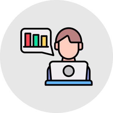 Grafik ikonlu laptop. Veri vektör simgesinin grafik çizelgesi düz izole