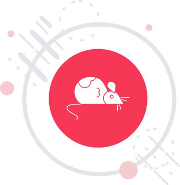 Beyaz fare simgesi uzun gölgeli. Fare işareti. Hayvan sembolü. Kırmızı daire düğmesi. vektör.