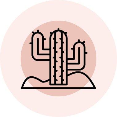 Çöl kaktüsü simgesi ana hatlarıyla beyaz arkaplanda izole edilmiş.