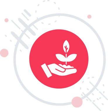 Kırmızı gölge arkaplanı olan beyaz çizgi çiçek simgesi. Çember düğmesi. vektör illüstrasyonu