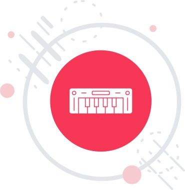 Beyaz arkaplanda kırmızı ve beyaz çizgi piyano klavye simgesi izole edildi. Müzik aleti. Renkli taslak konsepti. vektör illüstrasyonu