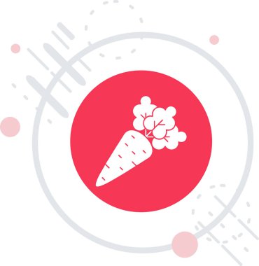 Uzun gölgeli beyaz kiraz ikonu izole edilmiş. Tatlı kırmızı sembol. Pembe daire düğmesi. vektör illüstrasyonu