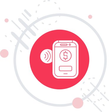 Beyaz arkaplanda kablosuz ağ sembolü simgesi olan beyaz hat akıllı telefon. Kablosuz bağlantı. Kırmızı daire düğmesi. vektör.