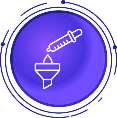 Beyaz arkaplanda çizgi şırınga simgesi izole edildi. Aşı için şırınga, aşı, iğne, grip aşısı. Tıbbi malzemeler. Renkli özet