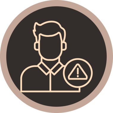 Yuvarlak rozetli, kafası daireler çizen bir adam.