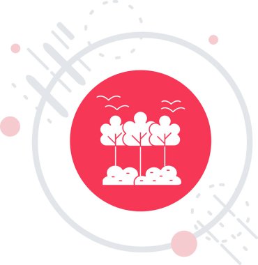 Beyaz çizgi ağaç simgesi beyaz arkaplanda izole edildi. Orman sembolü. Kırmızı daire düğmesi. Vektör