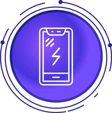 Beyaz arka planda yıldırım simgesi olan siyah hat akıllı telefon. Yıldırım. Mavi dinamik şekiller. vektör illüstrasyonu