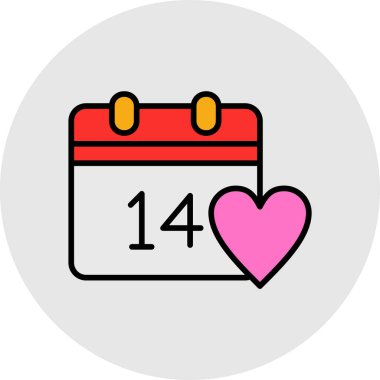 Takvim Sevgililer Günü simgesi doldurulmuş ana hatlar biçimi