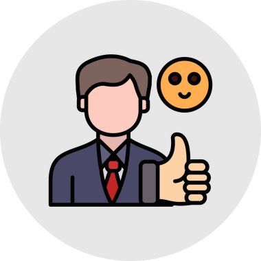 Başparmakları havada ve simge gibi çizgi stiline sahip iş adamı