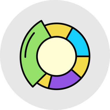 Pasta grafiği simgesi. Çizgi pasta grafiği vektör renk düz illüstrasyon