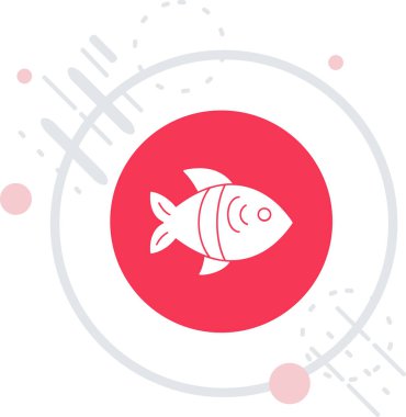 Kırmızı balık simgesi beyaz arkaplanda izole edildi. Soyut daire düğmesi. vektör illüstrasyonu