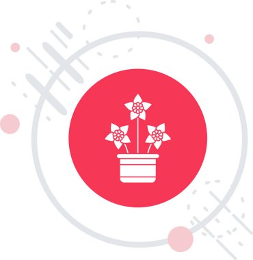 Beyaz arkaplanda izole edilmiş saksı ikonundaki çizgi çiçekleri. Saksı bitkisi için saksıya bitki koy. Renkli taslak konsepti. vektör.