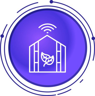 Beyaz çizgi akıllı ev ve güvenlik sistemi simgesi mavi arkaplan ile izole edildi. Uzaktan kumanda kavramı. Kablosuz bağlantı. mor daire düğmesi. vektör illüstrasyonu