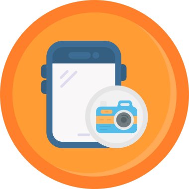 Kameralı cep telefonu, illüstrasyon, vektör, beyaz arkaplan.