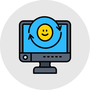 Bilgisayar monitörü simgesi. Taslak bilgisayar monitörü vektör rengi düz izole