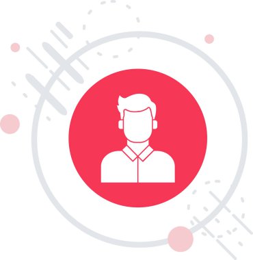 Uzun gölgeli beyaz çizgi insan yüzü simgesi. Kırmızı daire düğmesi. vektör