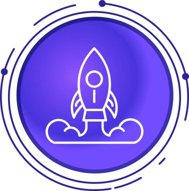 Beyaz arka planda izole edilmiş ateş ikonu olan çizgi roket gemisi. Uzay yolculuğu. Renkli taslak konsepti. vektör illüstrasyonu