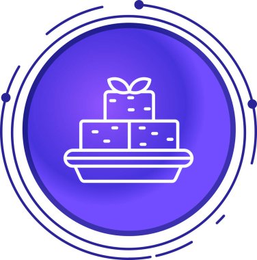 Beyaz arka planda yay simgesi olan mavi hediye kutusu. Mavi daire düğmesi. vektör.