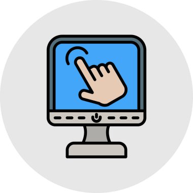 Parmak ikonu vektörlü bilgisayar ekranı. bilgisayar dizüstü bilgisayar ekranı işareti rengi izole edilmiş kontur sembolü çizimi