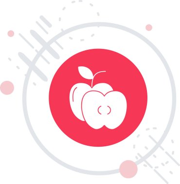 Beyaz arka planda bir dilim elma ikonu olan kırmızı elma. meyve sembolü. Soyut daire düğmesi. vektör