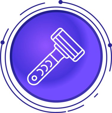 Siyah çizgi çekiç simgesi beyaz arkaplanda izole edilmiş. Tamir için aletler. Mavi daire düğmesi. vektör illüstrasyonu