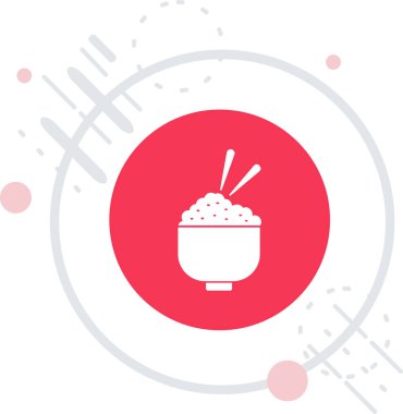 Beyaz arka planda izole edilmiş çubuk ikonlu Japon eriştesi renkli kase. Klasik çizim. vektör illüstrasyonu