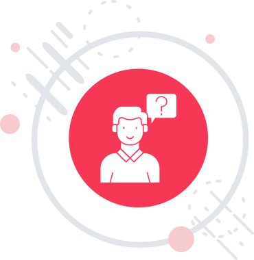 Beyaz arka planda soru işareti simgesi olan çizgi erkek kafası. Renkli taslak konsepti. vektör.