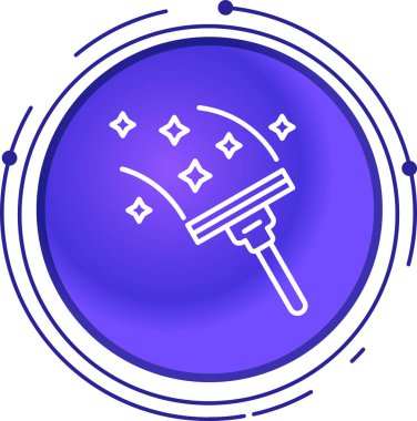 Beyaz arka planda izole edilmiş bahçe ikonu için mavi çizgi küreği. Bahçıvanlık, tarım ve çiftçilik aletleri. Mavi daire düğmesi. vektör illüstrasyonu