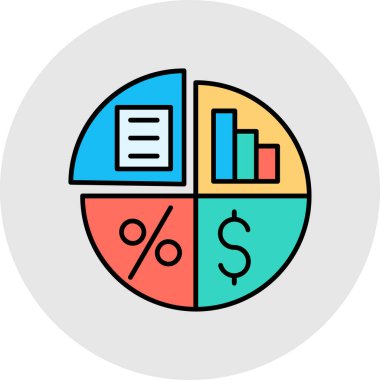 Dolar sembollü pasta grafiği, vektör illüstrasyonu