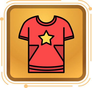 Yıldız ve tişört ikonlu tişört. Web tasarımı için kırmızı gömlek vektör simgesinin basit çizimi