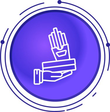 Beyaz arka planda izole edilmiş bir madeni para simgesini tutan çizgi insan eli. Renkli taslak konsepti. vektör illüstrasyonu.