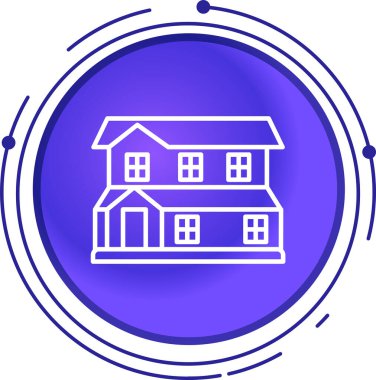 Beyaz çizgi akıllı ev simgesi beyaz arkaplanda izole edildi. Uzaktan kumanda. Mavi daire düğmesi. vektör