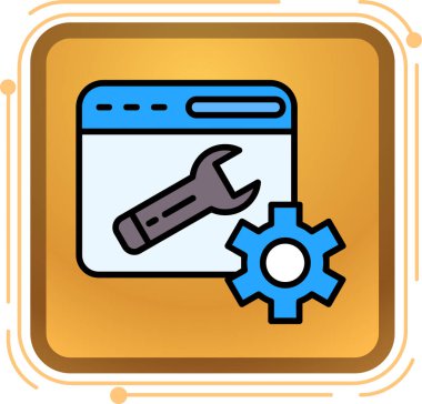 Beyaz zemin üzerinde anahtar simgesi olan mavi ve beyaz çizgi tornavida. servis, bakım, ayar, onarım, bakım. Tamir. Renkli özet