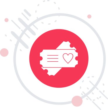 Uzun gölgeli, şerit ikonlu beyaz bir kalp. Kırmızı daire düğmesi. vektör.