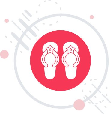 Beyaz çizgi parmak arası terlik simgesi uzun gölge arkaplanı ile izole edildi. Plaj terlikleri tabelası. Kırmızı daire rastgele düğme. vektör.