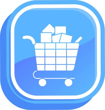 Mavi arka planı olan bir alışveriş arabasının vektör illüstrasyon simgesi